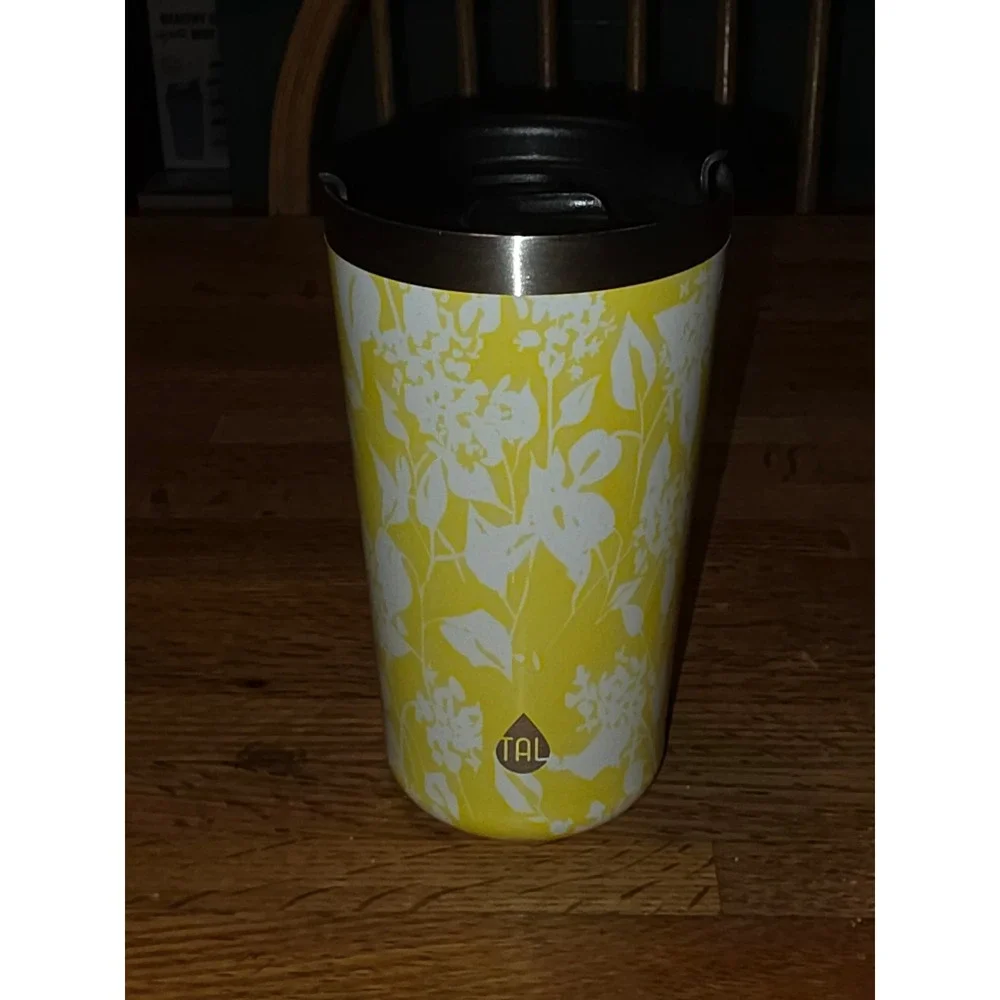 TAL Hydration Insulated Stainless Steel Tumbler Yellow White Floral Leaf 20oz